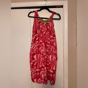 Lilly Pulitzer Pink Punch Gold Necklace Giselle Silk Dress (8)